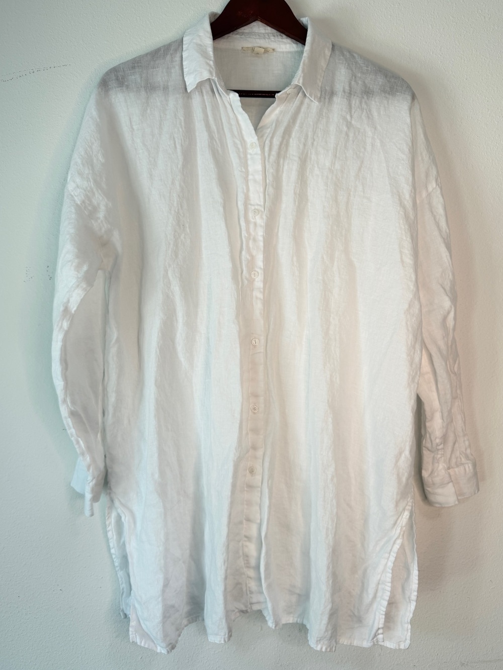 Eileen Fisher 100% Organic Linen Button Front Tunic Top Womens M Minimalist Chic